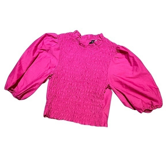 DIVIDED by H&M hot pink puffy sleeve blous xs Gg - Picture 1 of 2